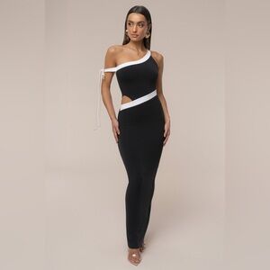 JLuxlabel Jorden One Shoulder Contrast Maxi Dress Size Small Black‎ White NWOT
